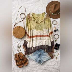 Lane Bryant Multicolor Boho Tunic silk 14/16 embroidered beaded bohemian Gypsy